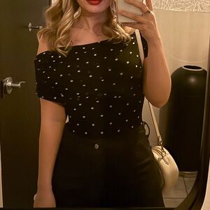 AFRM Noir Off-Shoulder Blouse bodysuit